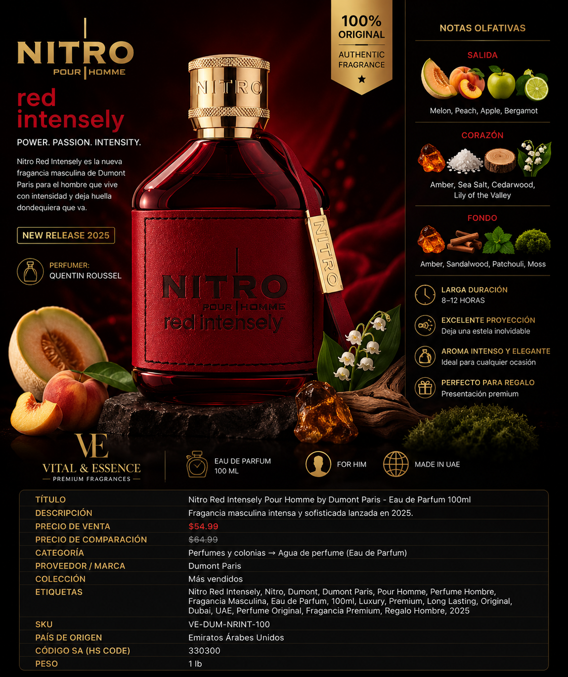 Nitro Red Intensely Pour Homme by Dumont Paris - Eau de Parfum 100ml